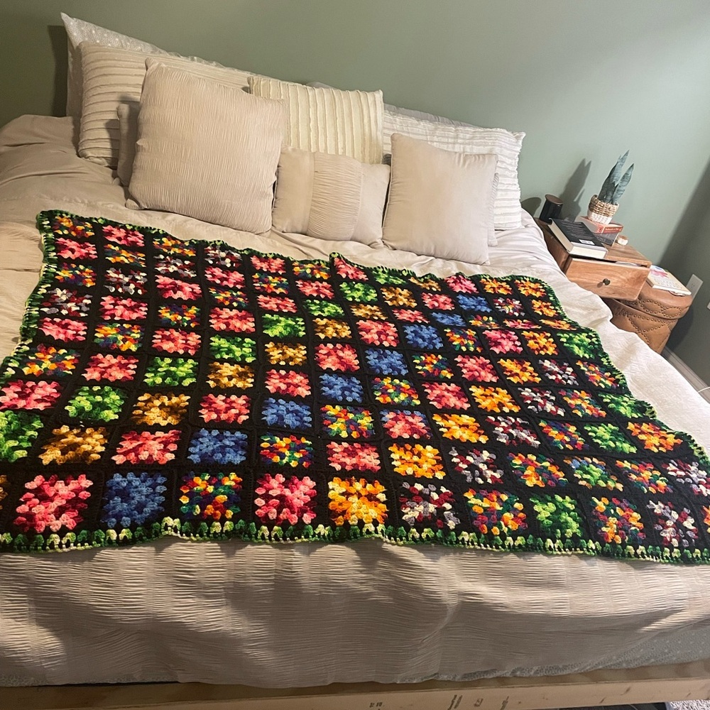 Granny Square Handmade Crochet Afghan Blanket Vintage Style‎ Rosanne Large Boho
